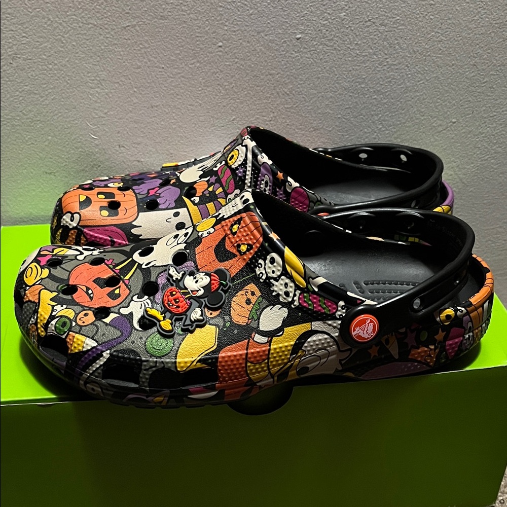 Colorful Disney themed Halloween Crocs